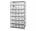 Thumbnail image #1 for Quantum Heavy-Duty Stationary Wire Shelving Unit with 8 Shelves and 28 Clear Bins, 36 x 24 x 75 Inches