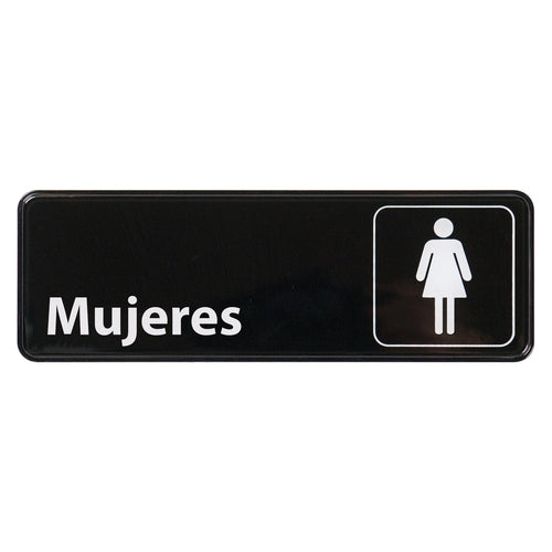 Product image #1 for Women Restroom Information Sign in Spanish with Symbol, Adhesive-Back Plastic, 9 x 3 Inch
