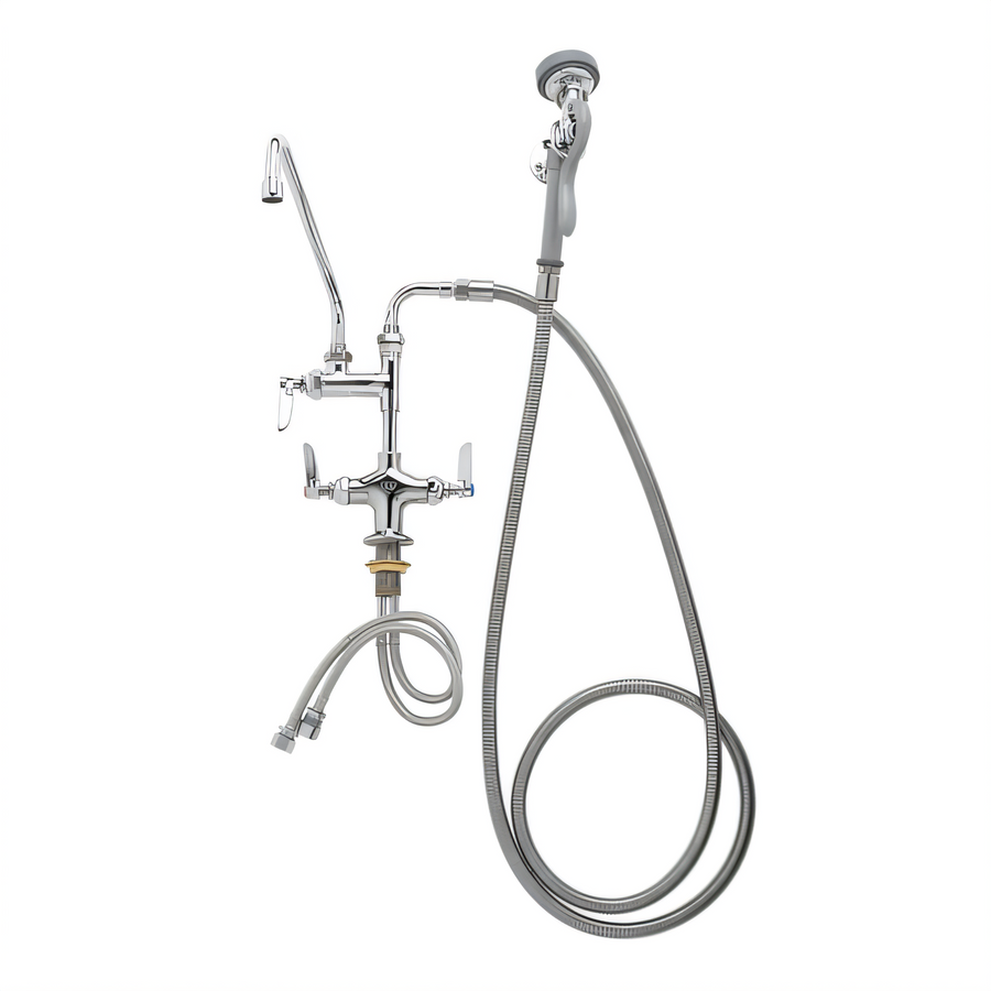Product image #1 for T&S Brass Deck-Mount Pre-Rinse Add-On Faucet with 18-Inch Double Joint Swing Nozzle