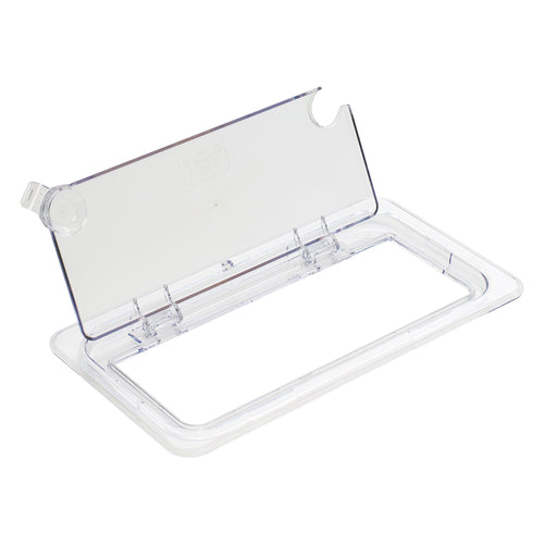 Product image #1 for 1/3 Size Hinged Clear Polycarbonate Food Pan Cover with Spoon Slot and Peg Hole