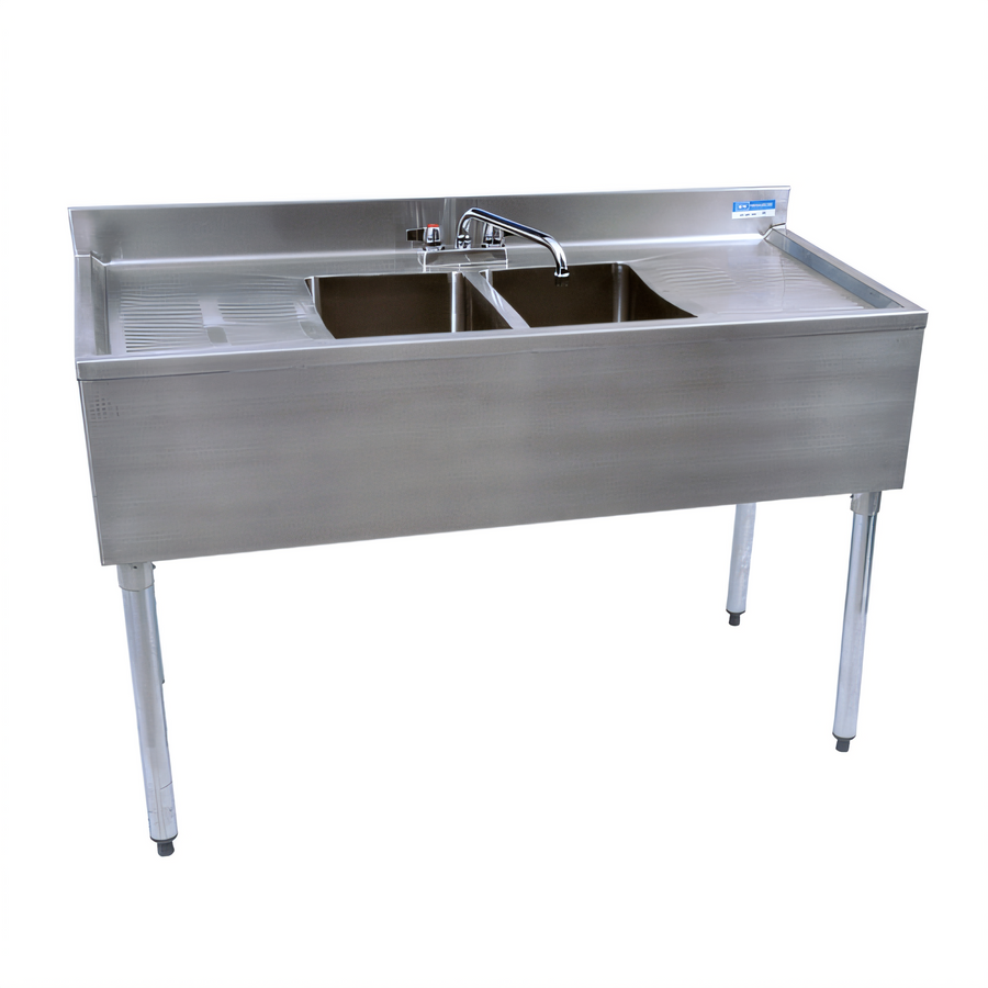 Product image #1 for BK Resources 48-Inch Slim-Line Two-Compartment Underbar Sink with Dual Drainboards and Faucet