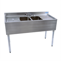BK Resources 48-Inch Slim-Line Two-Compartment Underbar Sink with Dual Drainboards and Faucet