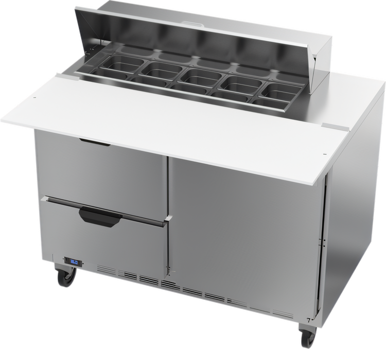 Product image #2 for Beverage-Air 48-Inch Two-Section Sandwich Top Refrigerated Prep Table with 10-Pan Rail, 1 Door, and 2 Drawers