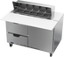 Thumbnail image #2 for Beverage-Air 48-Inch Two-Section Sandwich Top Refrigerated Prep Table with 10-Pan Rail, 1 Door, and 2 Drawers
