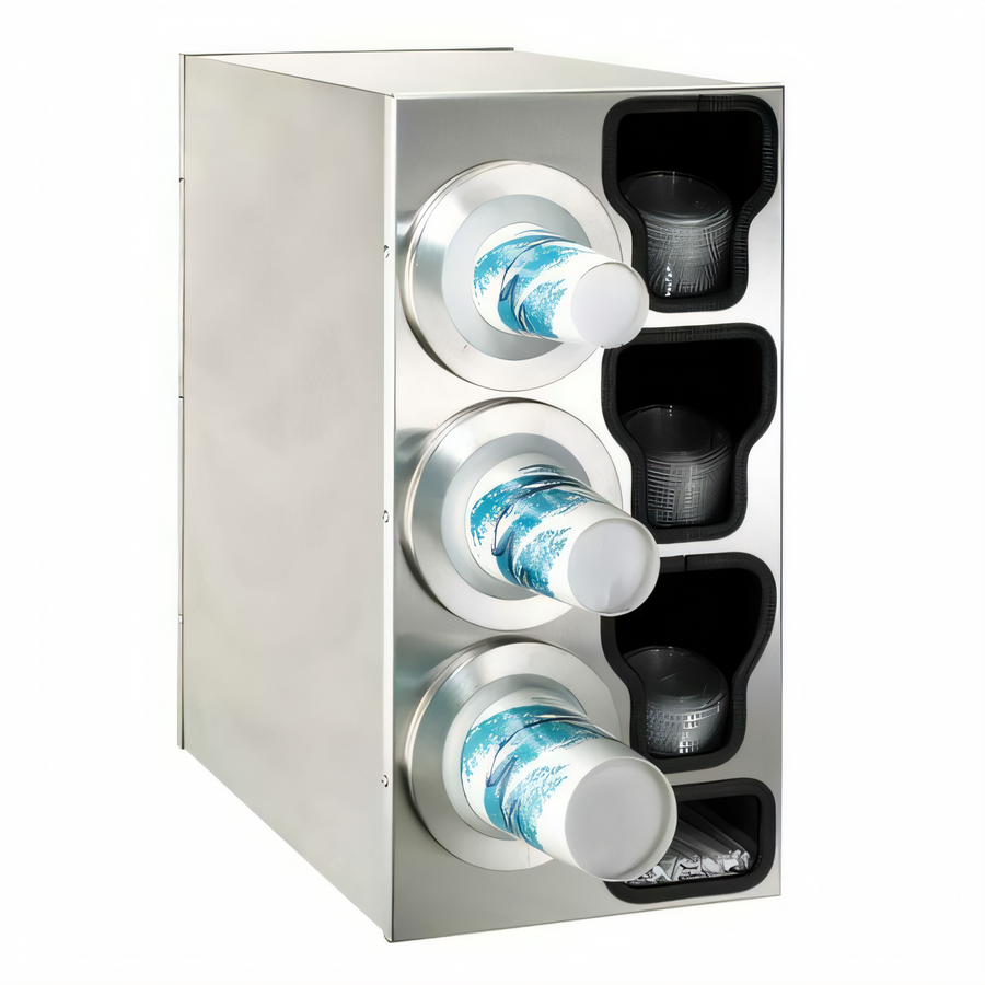 Product image #1 for Dispense-Rite Adjustable Stainless Steel Cup Dispensing Cabinet with Lid Chutes and Straw Organizer