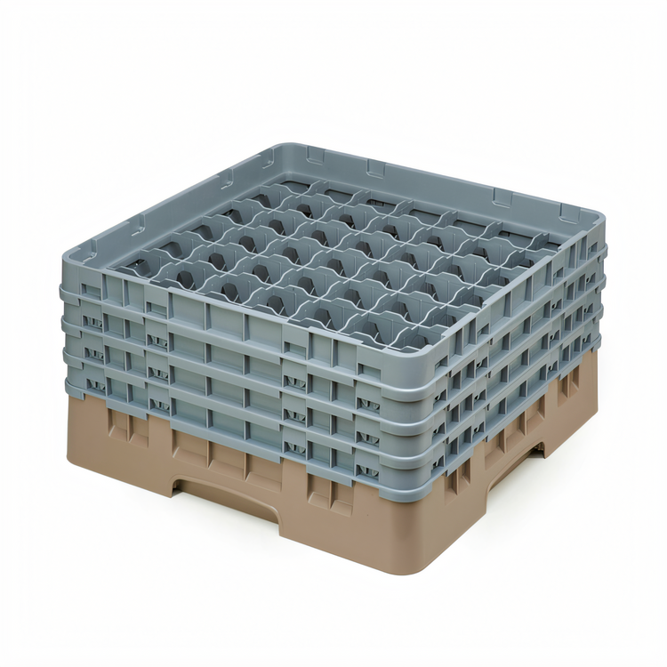 Product image #2 for Cambro Camrack® Full Size 49-Compartment Glass Rack with 4 Soft Gray Extenders, 8 1/2-Inch High Compartments, Beige