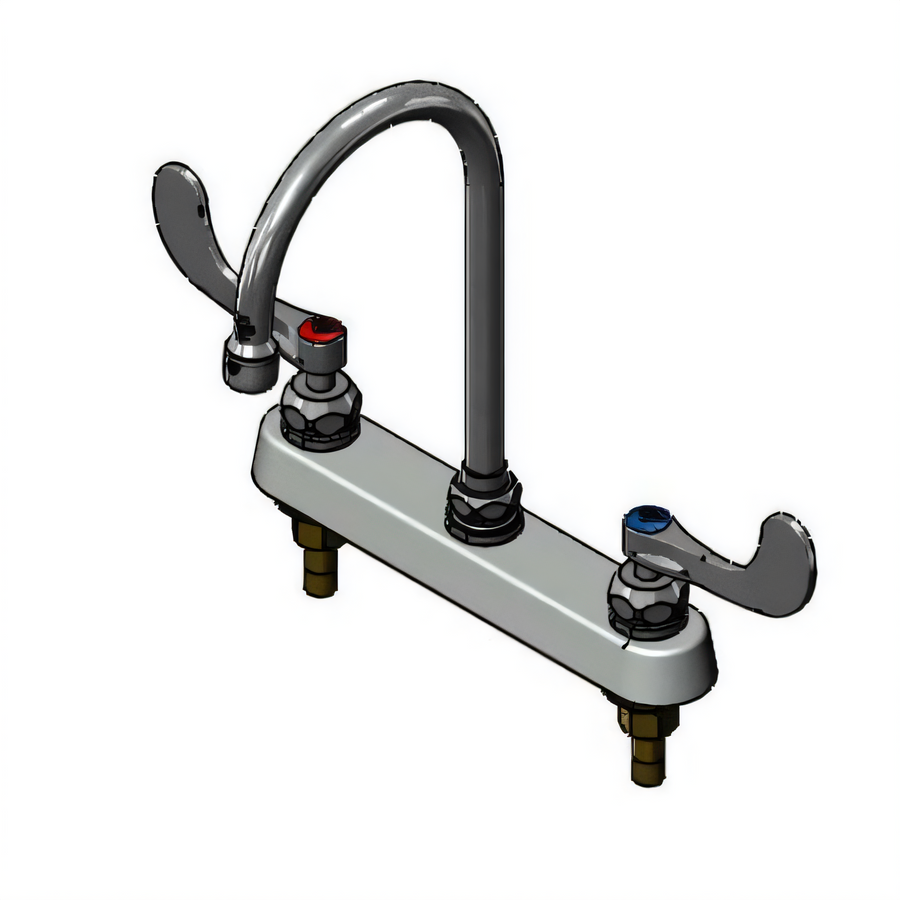 Product image #1 for T&S Brass B-1142-04-CR 8-Inch Deck Mount Workboard Mixing Faucet with 5 3/4-Inch Swivel Gooseneck and Cerama Cartridges, Polished Chrome