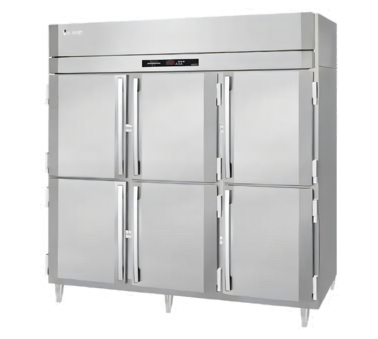 Product image #1 for Victory UltraSpec V-Core Three-Section Reach-In Freezer with Six Half-Height Solid Hinged Doors, Self-Contained, Standard Depth