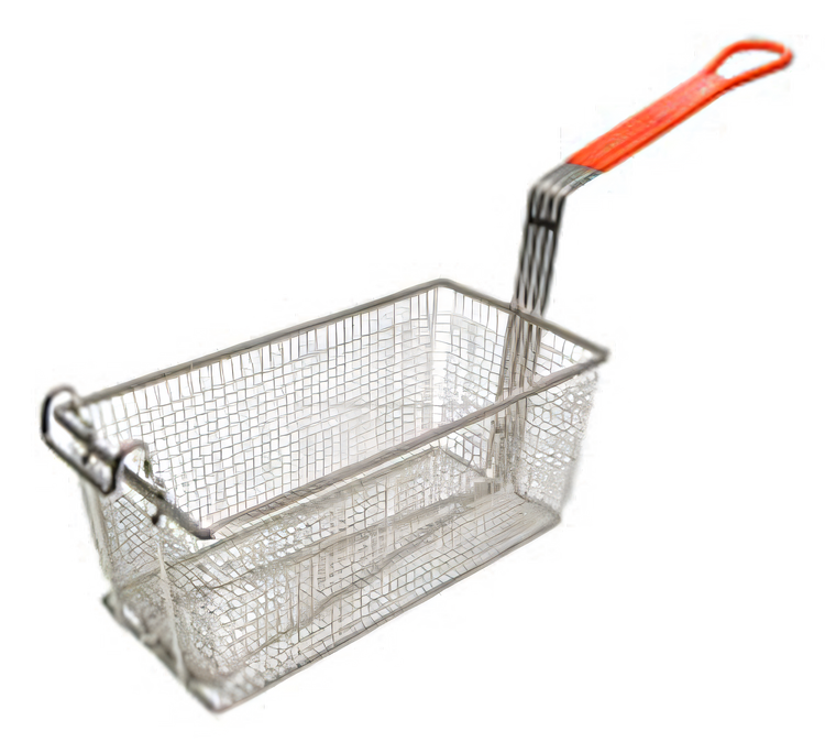 Product image #1 for Nickel Plated Steel Front Hook Fryer Basket with Orange Handle, 12-1/8 x 6-1/4 x 5-5/16 Inches
