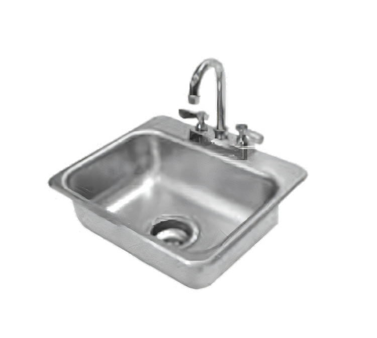 Product image #1 for Advance Tabco Drop-In Single-Compartment Stainless Steel Sink with Deck-Mounted Gooseneck Faucet and Basket Drain, 14 x 10 x 5 Inch Bowl