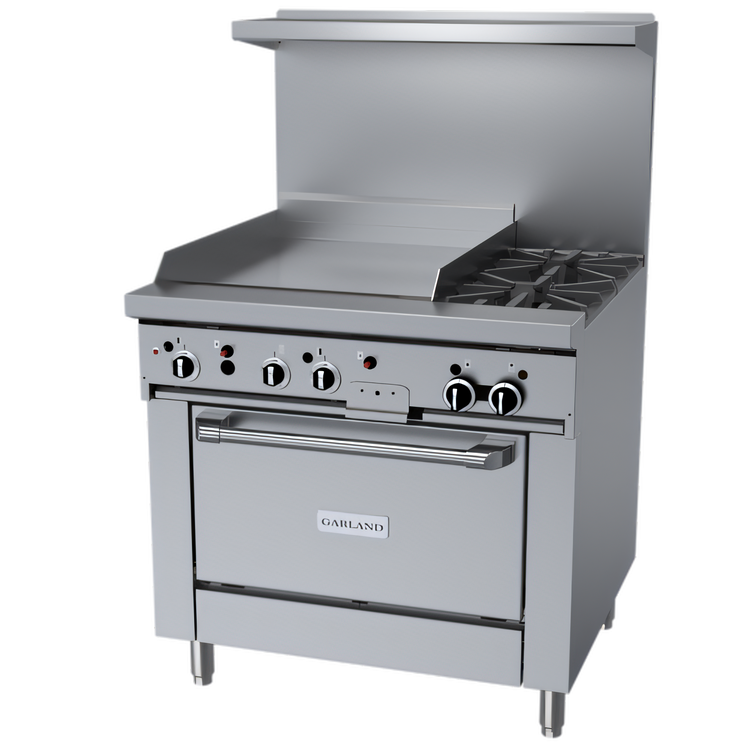Product image #1 for Garland GFE Starfire Pro 36-Inch Gas Restaurant Range with 2 Open Burners, 24-Inch Thermostatic Griddle, and Standard Oven