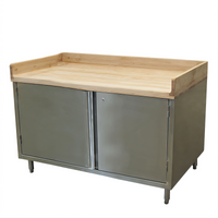 BK Resources 60-Inch x 36-Inch Hard Maple Wood Top Chef Table with Locking Cabinet Base and Hinged Doors