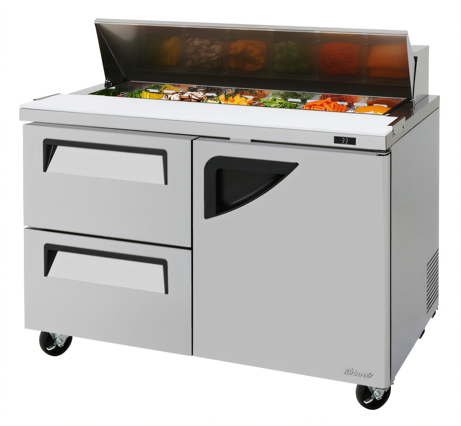 Product image #1 for Turbo Air Super Deluxe 2-Section Sandwich/Salad Prep Table with 2 Drawers and 1 Door, 48-1/4 Inch, 15 Cu. Ft.