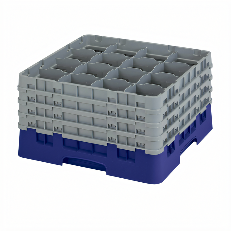 Product image #2 for Cambro Camrack Full-Size 16-Compartment Glass Rack with 4 Soft Gray Extenders, Navy Blue