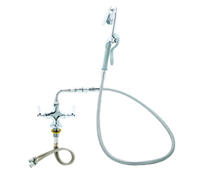Double Pantry Deck-Mount Pot Filler Faucet with Backflow Preventer and Wall Hook