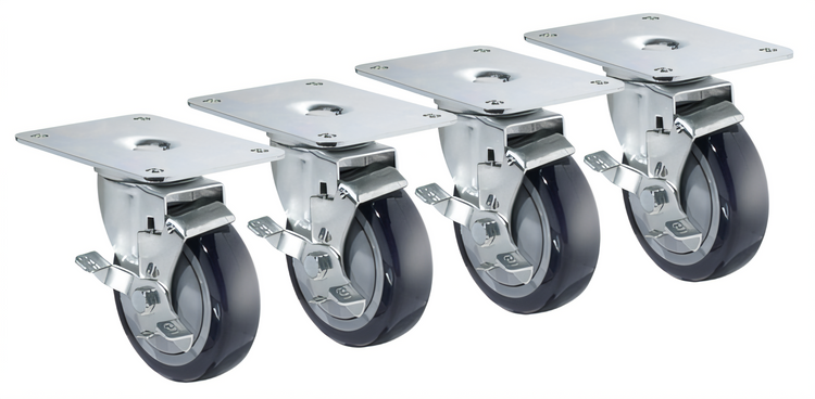 Product image #1 for Krowne Royal Series Plate Caster Set of 4 with Brake, 4-Inch Wheel, 4 x 5-Inch Plate