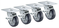 Krowne Royal Series Plate Caster Set of 4 with Brake, 4-Inch Wheel, 4 x 5-Inch Plate