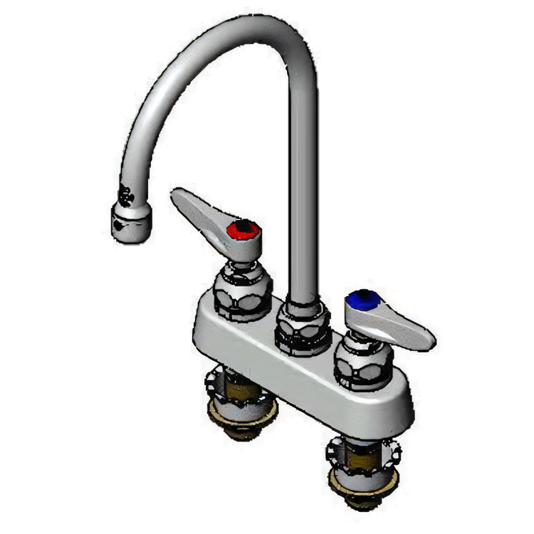 Product image #1 for T&S Brass Deck-Mount Workboard Faucet with Gooseneck Spout, 4-Inch Centers, 2-Inch IPS Shanks