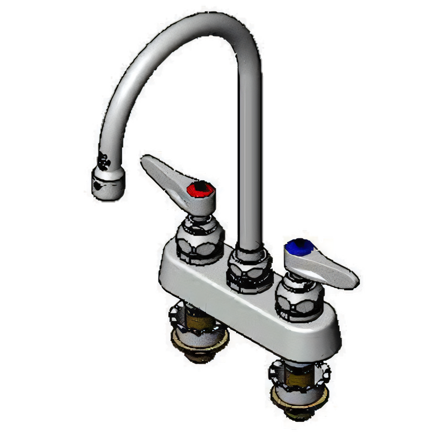 Product image #1 for T&S Brass Deck-Mount Workboard Faucet with Gooseneck Spout, 4-Inch Centers, 2-Inch IPS Shanks