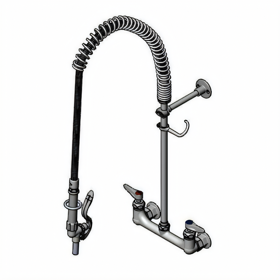 Product image #1 for T&S Brass EasyInstall 8-Inch Wall-Mount Pre-Rinse Filler Unit with 18-Inch Riser and 44-Inch Hose