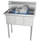 Thumbnail image #1 for Koolmore SC101410-N3 Three-Compartment Commercial Sink, 10 x 14 x 10 in Basins, 18-Gauge 304 Stainless Steel, Backsplash, Galvanized Legs