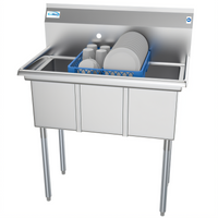 KoolMore Three Compartment Stainless Steel Commercial Sink with Backsplash and Legs