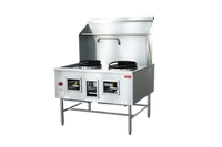 Omcan USA Natural Gas Two-Chamber Wok Range with 13-Inch and 16-Inch Rings, Backsplash, Faucet, and Water-Cooled Top