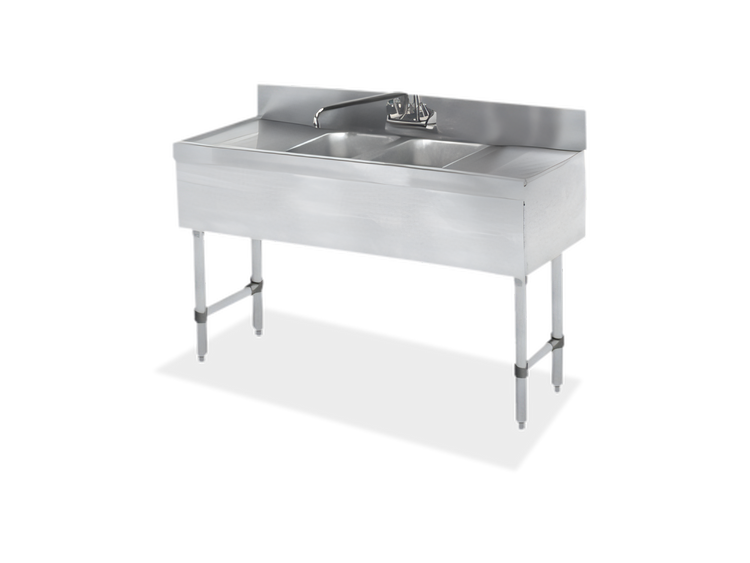 Product image #1 for Steel Works Stainless Two-Compartment Underbar Sink with Left and Right Drainboards, 48 Inch x 18-3/4 Inch