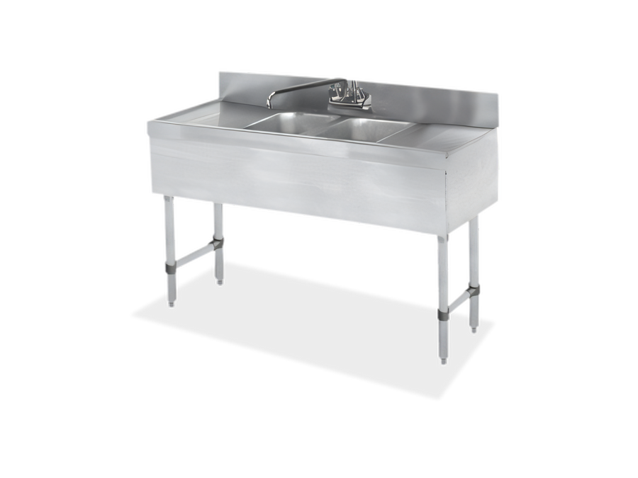 Product image #1 for Steel Works Stainless Two-Compartment Underbar Sink with Left and Right Drainboards, 48 Inch x 18-3/4 Inch