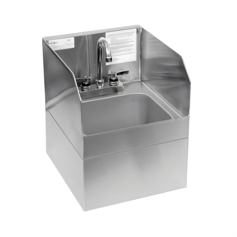 Product image #1 for Glastender Wall-Mount Stainless Steel Hand Sink with Skirt, Faucet and Side Splashes, 14 x 15 Inches