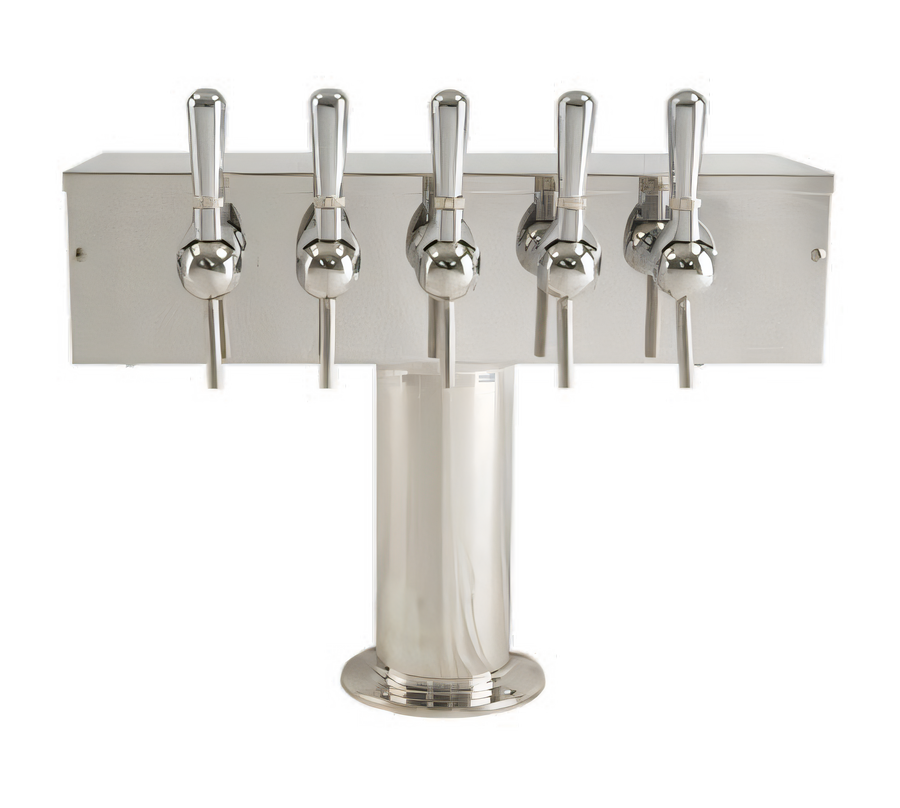 Product image #1 for T Style Countertop Air-Cooled Wine Font with 5 Polished 304 Stainless Steel Side-Pull Faucets