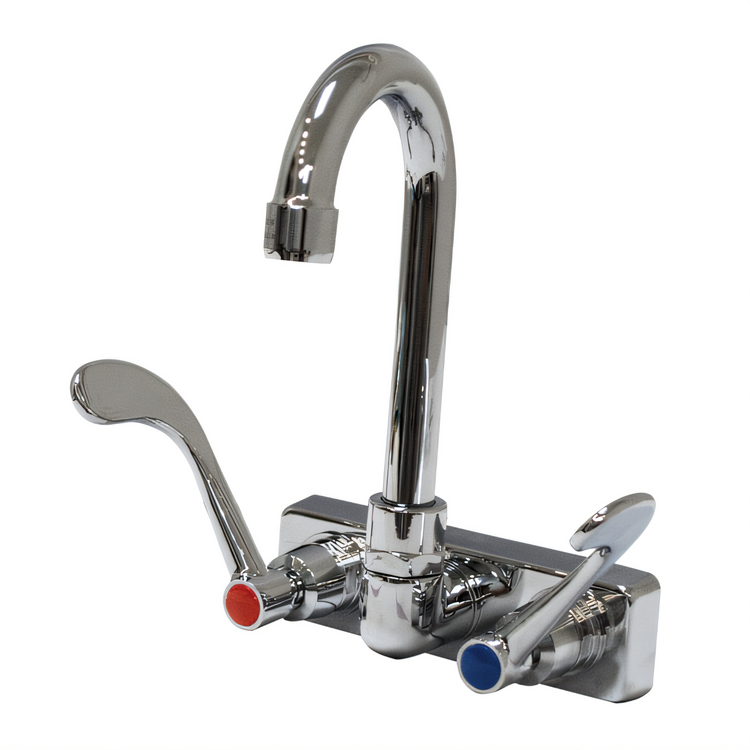 Product image #1 for Advance Tabco K-316 4-Inch O.C. Lead-Free Splash-Mounted Faucet with 3-1/2-Inch Gooseneck Spout and Wrist Handles