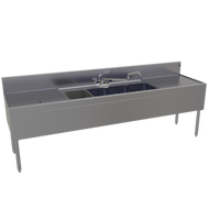 Glastender Four-Compartment Underbar Sink Unit with Left and Right Drainboards, 96 Inch W x 24 Inch D