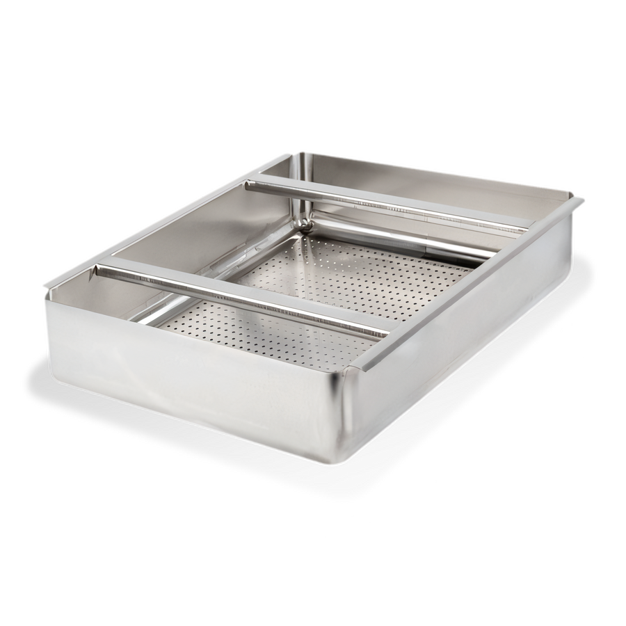 Product image #1 for Pre-Rinse Perforated Drain Basket, 18 x 24 x 4 Inch, 304 Stainless Steel, 1-Inch Front and Back Flanges