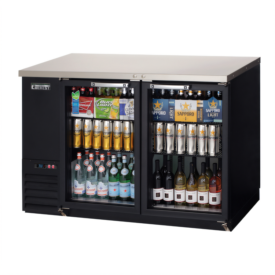 Product image #1 for Everest Refrigeration 49-Inch Two-Section Back Bar Refrigerator with Locking Glass Doors, 14 Cu. Ft.