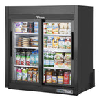 Thumbnail image #1 for True Mfg. - General Foodservice GDM-09-SQ-HC-LD 36-Inch Countertop Refrigerated Merchandiser, 2 Sliding Glass Doors, 3 Shelves, Black