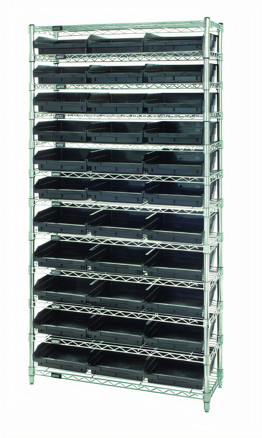 Product image #1 for Quantum Conductive Wire Shelving Bin Storage System, 36 in. W x 24 in. D x 74 in. H, Chrome Plated