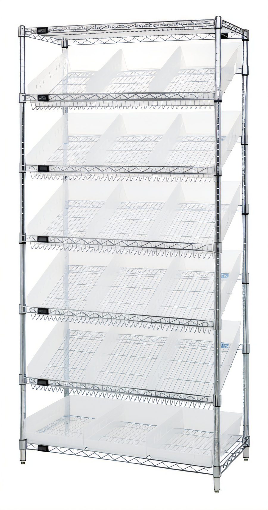 Product image #1 for Quantum Stationary Wire Shelving Bin Storage Unit with 18 Clear Bins, 36 x 18 x 74 Inches, Chrome Plated Finish