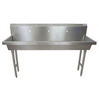BK Resources 3-Station Freestanding Hand Wash Sink, 72 Inches Wide, 8-Inch Deep Bowls