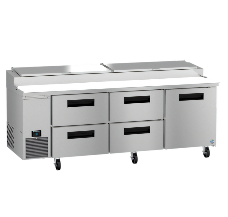 Product image #1 for Hoshizaki Steelheart PR93B-D4 93-Inch Three-Section Pizza Prep Table with 4 Drawers and 1 Door