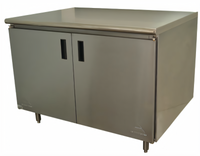 Advance Tabco Special Value Series Enclosed Work Table, 60 x 30, 16-Gauge 304 Stainless Steel Top, Cabinet Base with Mid-Shelf and Hinged Doors