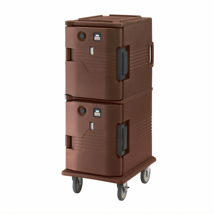 Product image #1 for Cambro Ultra Camcart Heated Front-Loading Food Pan Carrier, 2-Compartment, 110V, Dark Brown