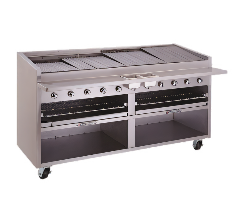 Product image #1 for Bakers Pride Dante Series 72-Inch Gas Radiant Charbroiler, Floor Model, Round Rod Grate, Open Cabinet Base