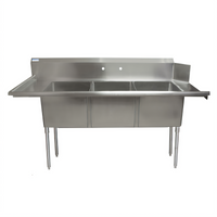BK Resources 72-Inch Left-Side Three-Compartment Soiled Dish Table with Sink