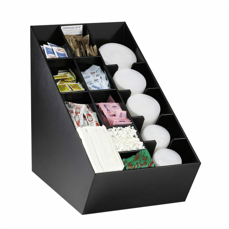 Product image #1 for Dispense-Rite NLO-CTVL Black Polystyrene Lid, Straw & Condiment Countertop Organizer