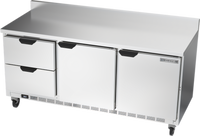 Beverage-Air Three-Section Worktop Refrigerator with 2 Drawers and 2 Doors, 72 Inch, Stainless Steel, Rear-Mounted Self-Contained R290