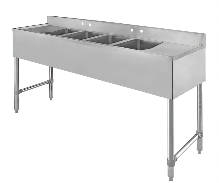 Product image #1 for 72-Inch 4-Compartment Stainless Steel Floor Model Deli Sink with Dual Drainboards and Faucet