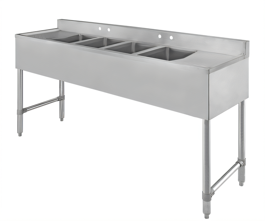 Product image #1 for 72-Inch 4-Compartment Stainless Steel Floor Model Deli Sink with Dual Drainboards and Faucet