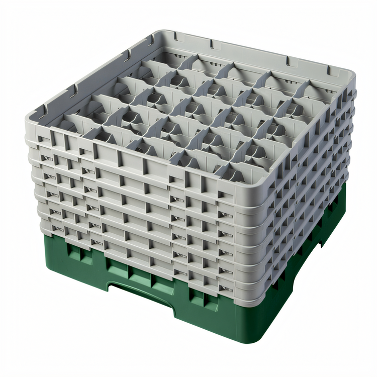 Product image #2 for Cambro Camrack® Full Size 25-Compartment Glass Rack with 6 Extenders, Sherwood Green