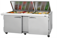 Turbo Air PRO Series 72-5/8-Inch 2-Section Mega Top Sandwich/Salad Prep Table with Flat Lid, 30-Pan Top, 23 Cu. Ft.